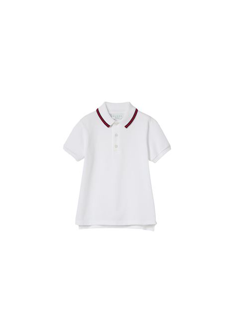 Polo In Cotone Bianco Con Dettaglio Web GUCCI KIDS | 805405-XJGXV9250